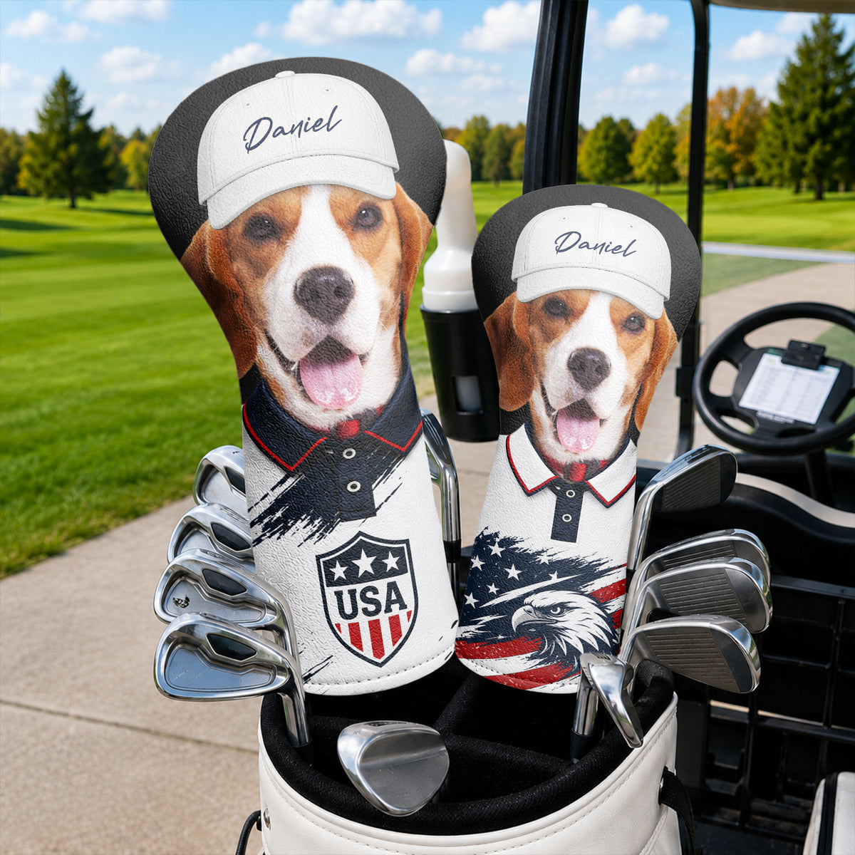 Custom Pet Photo With America Flag Golf Head Cover, Golf Club Cover - Gift For Dog Cat Dad Mom, Golf Lovers HO82 902312