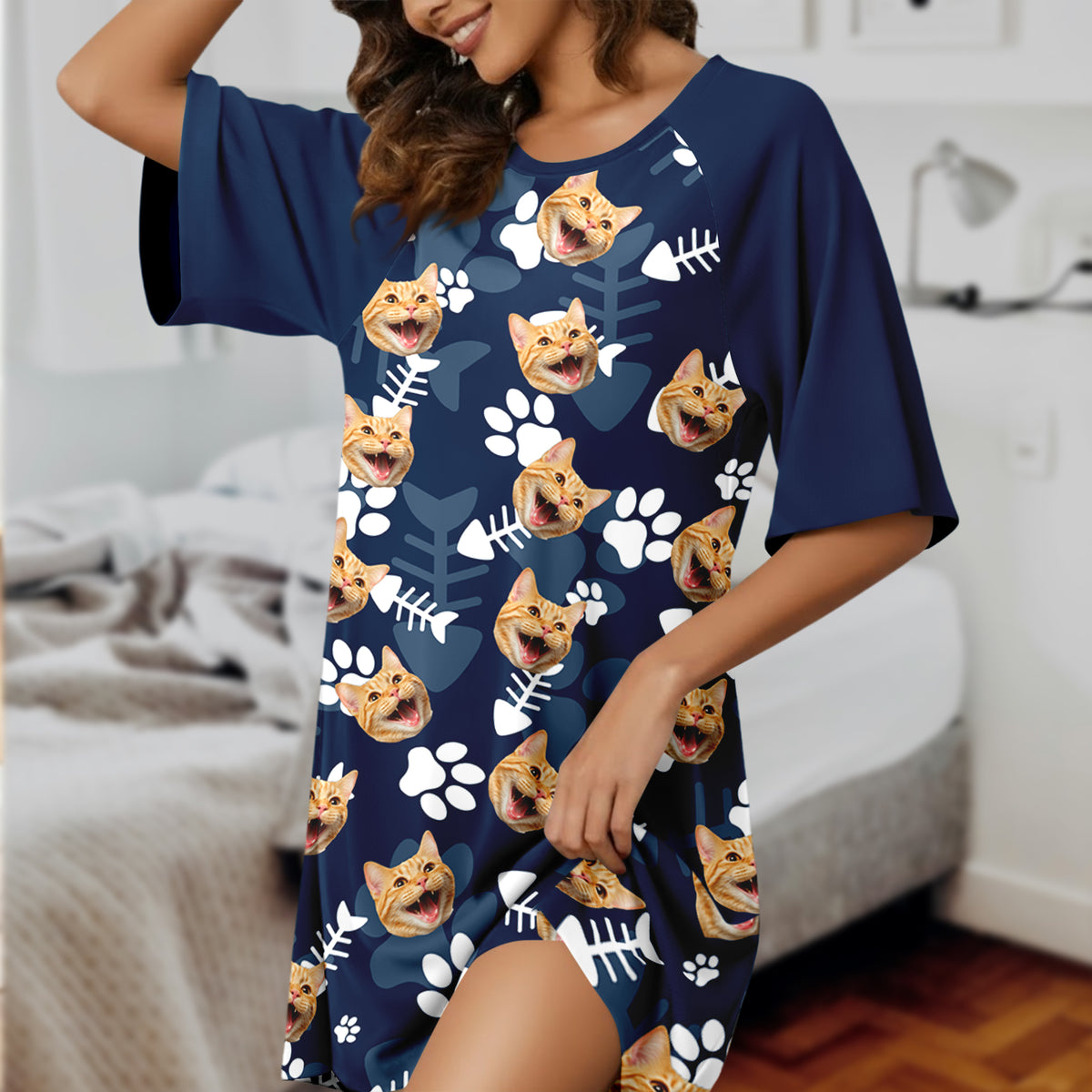 Custom Dog Cat Photo With Bone Raglan Nightgown Gift For Mom TH10 169511