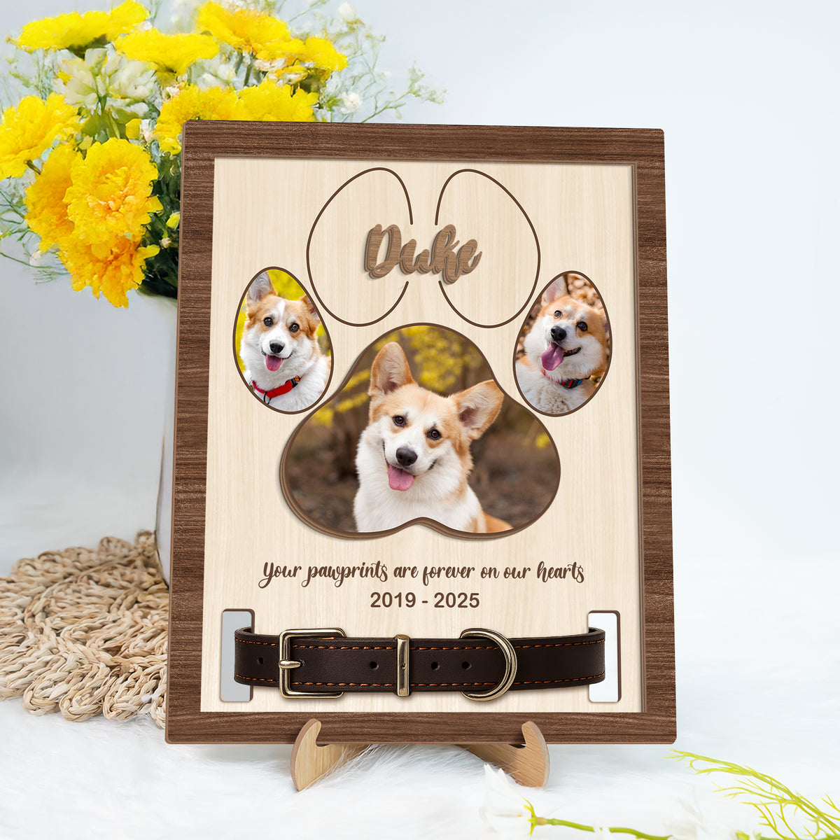 Custom Photo Your Pawprints Are Forever On Our Hearts Memorial 2-Layers Wooden Collar Frame LM32 893787