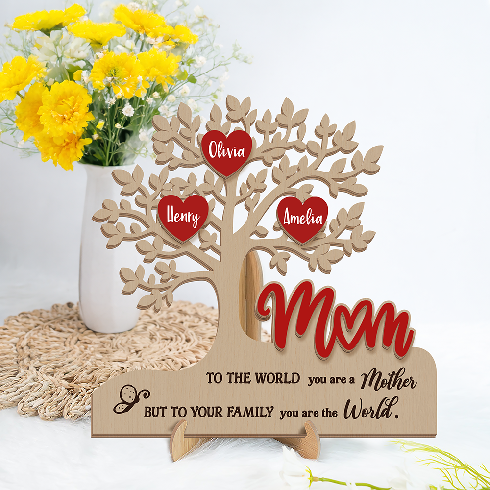 Custom Family Tree Heart 2-Layered Wooden Plaque Gift For Mother's Day CH07 911050