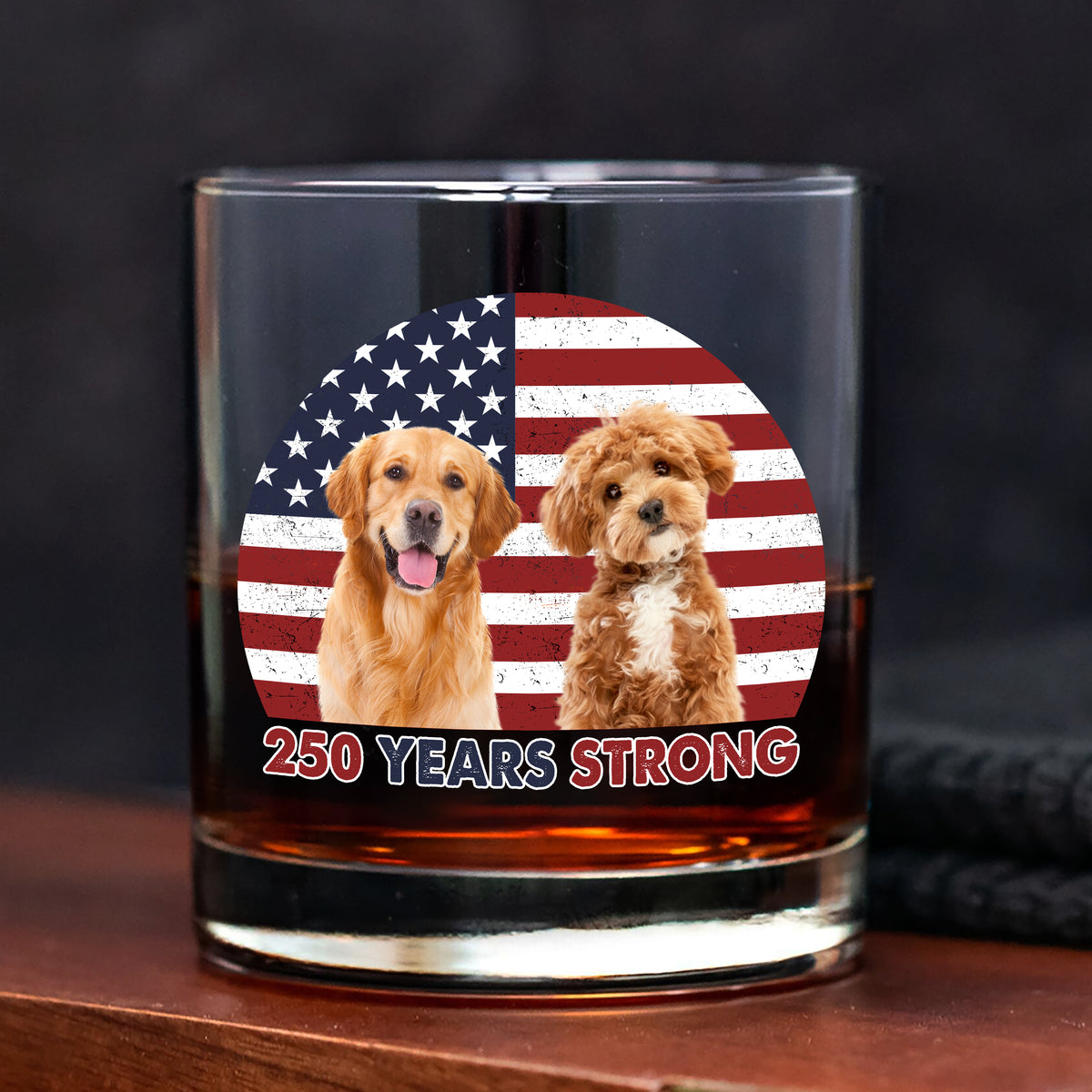 Custom Photo 250 Years Strong Dog Cat Vintage Retro Whiskey Glass HO82 901286