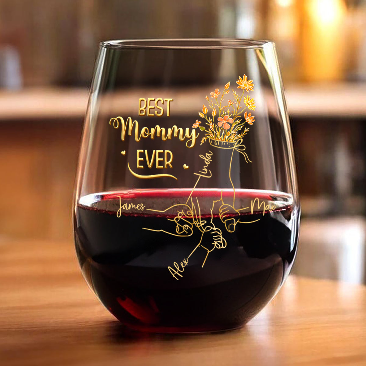 Custom Name Best Mom Ever Hand To Hand Wine Glass Personalized Mother's Day Gift HA75 920720