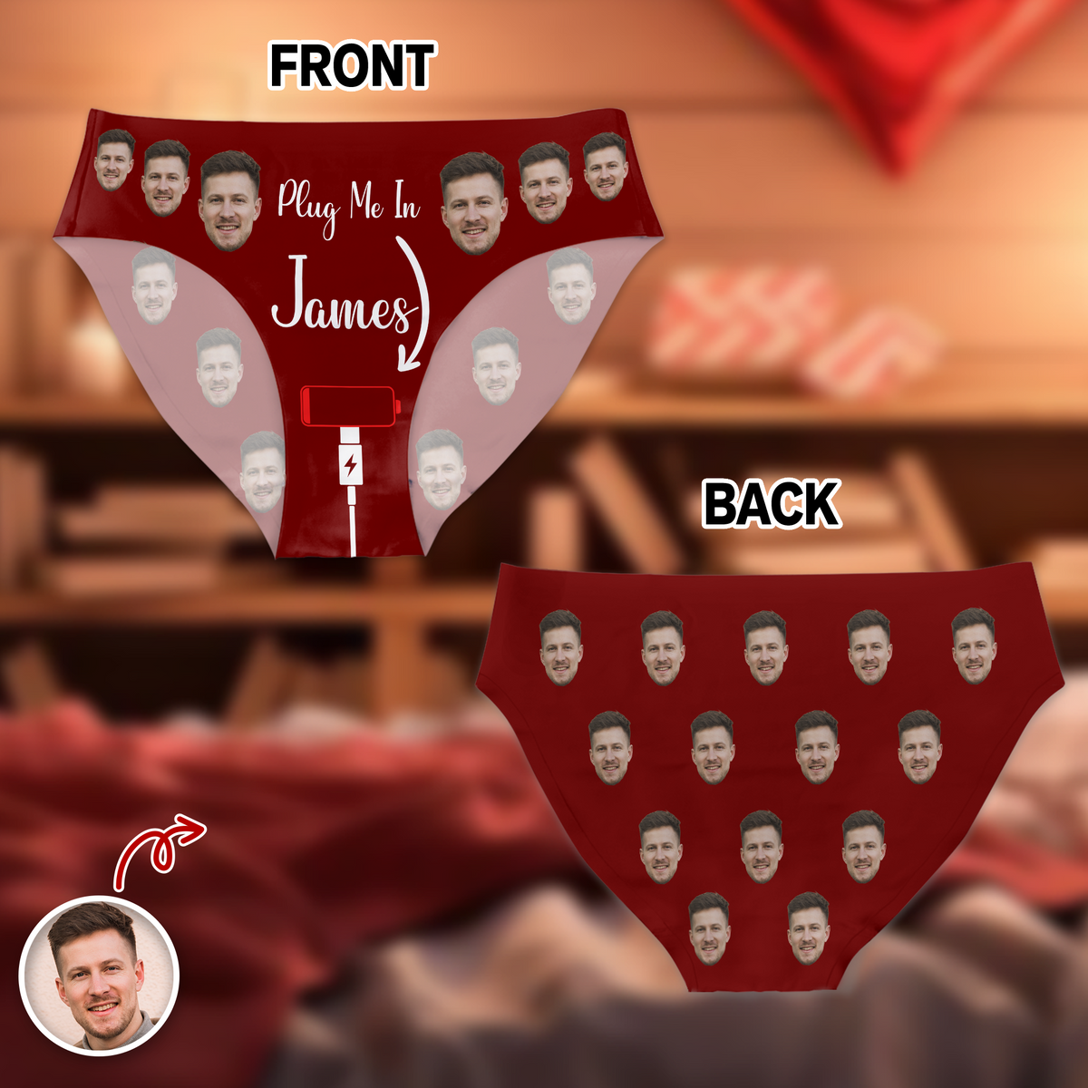 Custom Boyfriend Husband Photo Plug Me In Underwear For Women Naughty Gift For Her CH07 910138