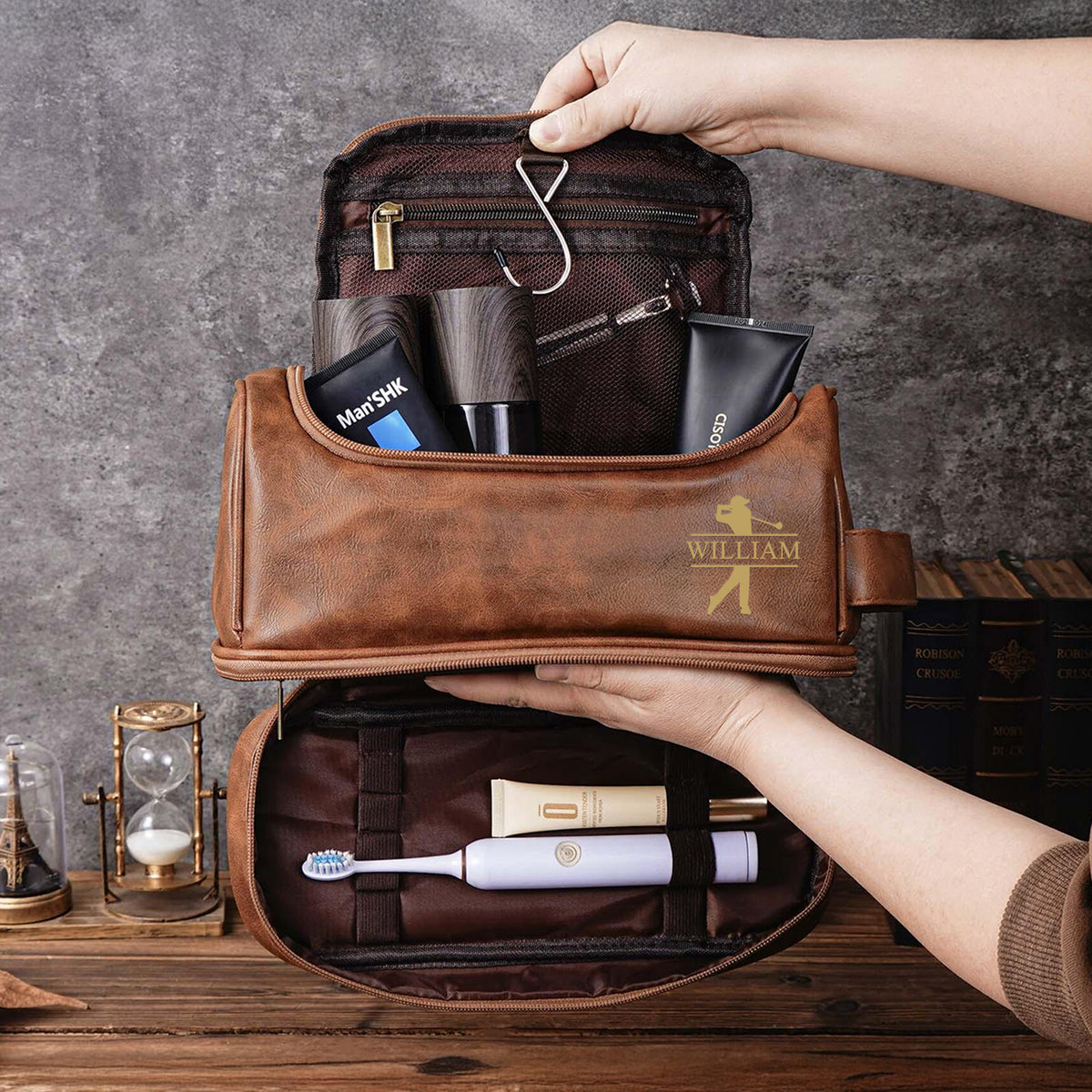 Personalized Golf Engraved Men's Leather Toiletry Bag Gift for Golfer HA75 898586