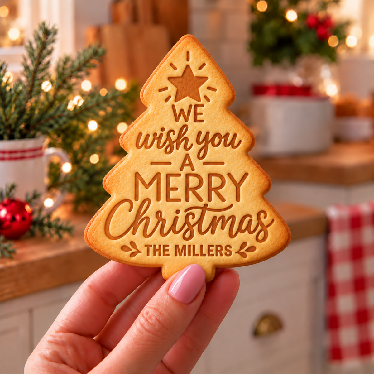 Personalized Family Name We Wish You A Merry Christmas Shaped Cookie Stamp, Holiday Baking Gift HA75 919624