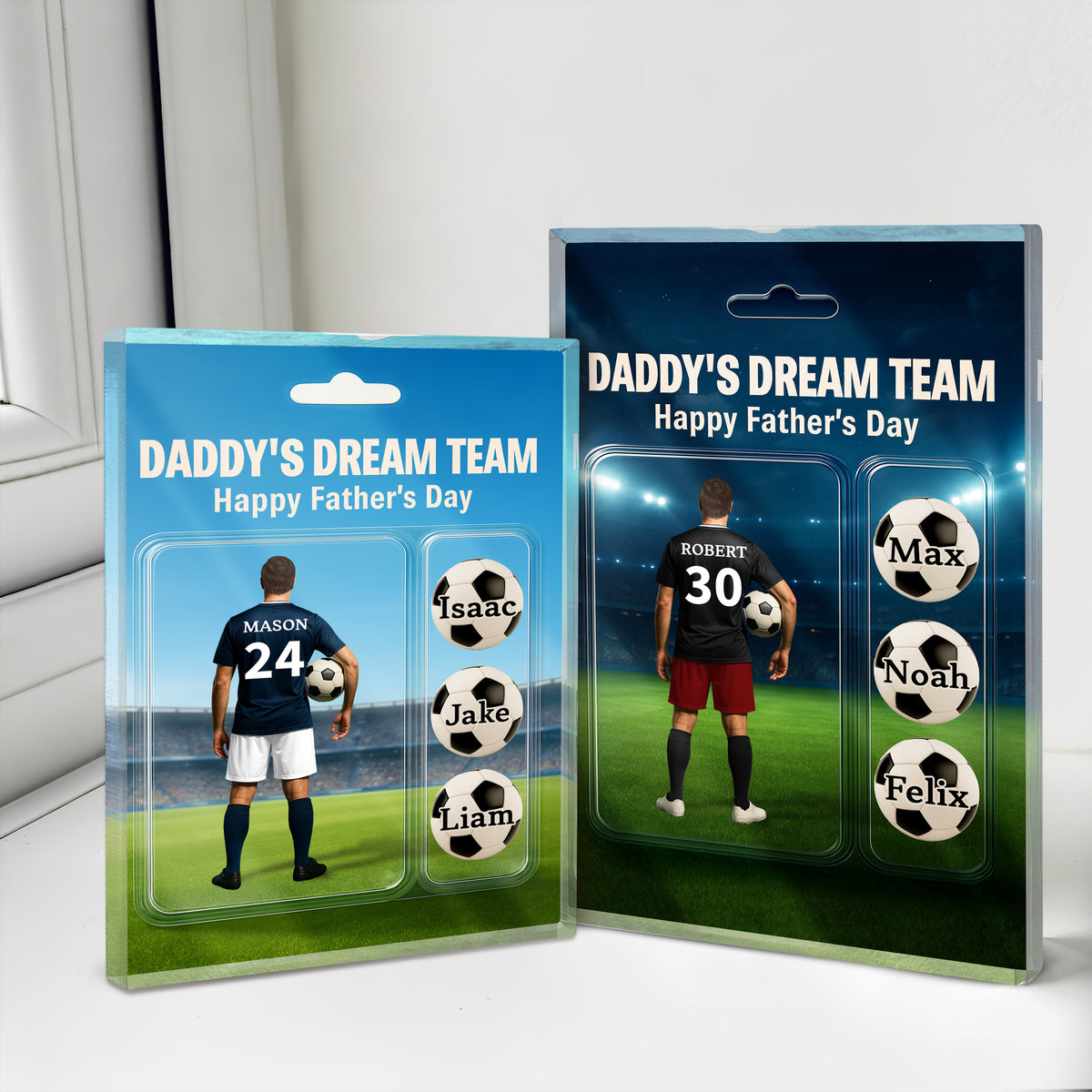 Daddy's Dream Team Soccer With Kids' Names Acrylic Block Plaque Personalized Gift For Father's Day, For Soccer Lover HO82 893766