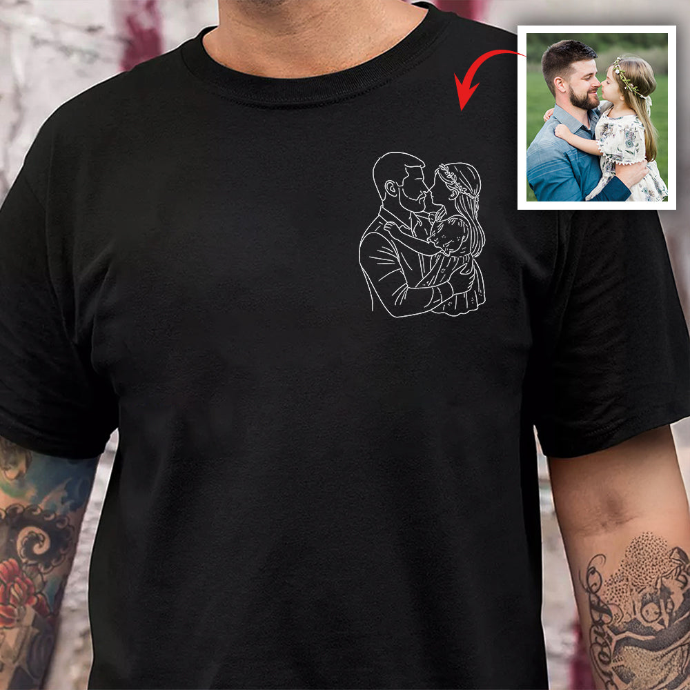 Custom Dad And Kids Portrait Photo Drawing Style Family Dark Shirt Gift For Father's Day, Birthday Gifts HO82 893988