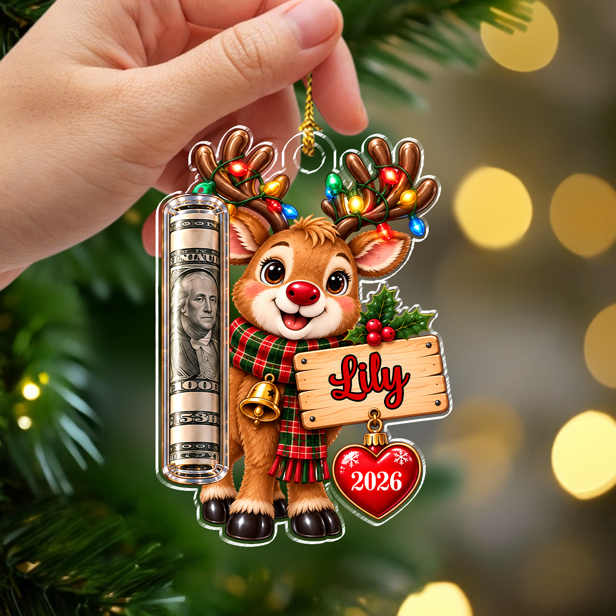 Personalized Christmas Acrylic Money Holder, Christmas Tree Keepsake CH07 180820