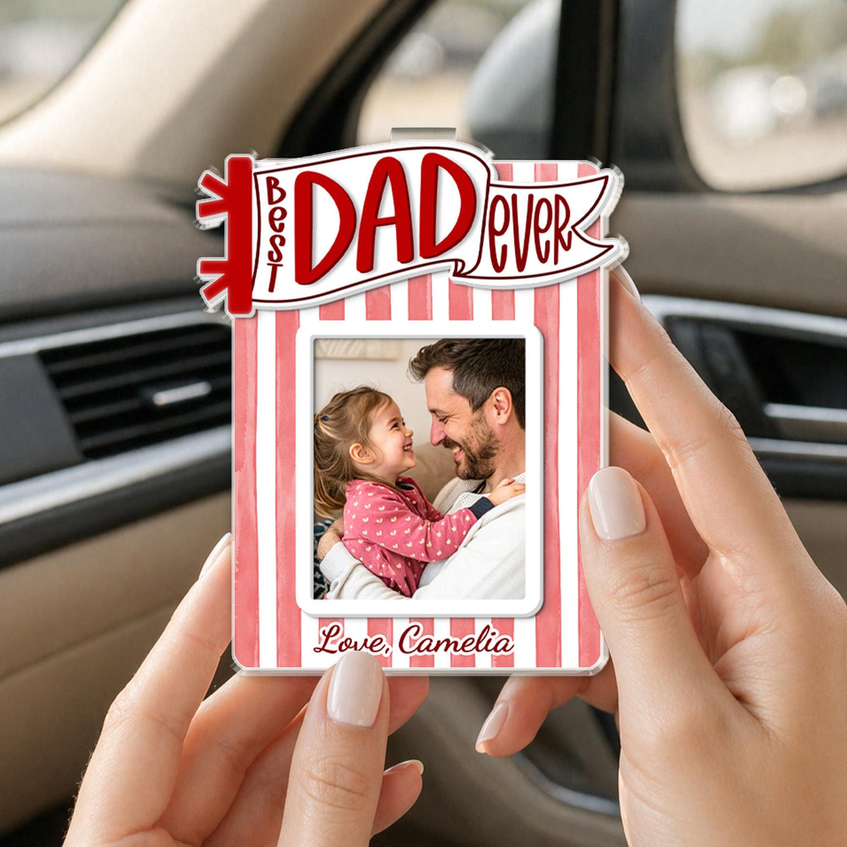 Best Daddy Ever Personalized Dad Car Visor Photo Clip, Father's Day Gift From Daughter Son CH07 911520