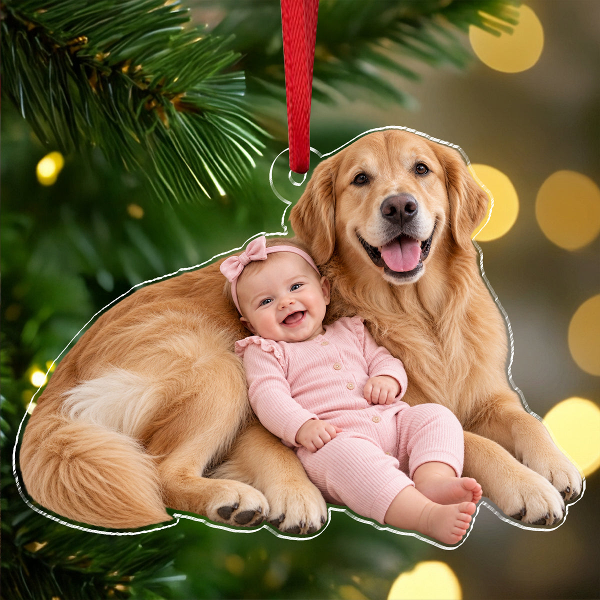 Custom Dog & Baby Photo Acrylic Ornament - Personalized Family Keepsake Gift CH07 180570