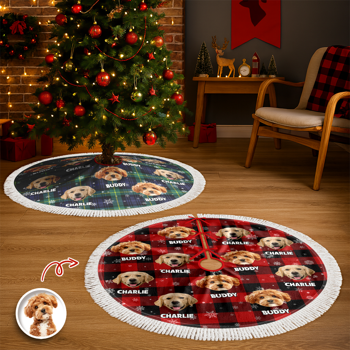 Custom Photo Name Dog Cat Christmas Style Tree Skirt Christmas Decor Gift CH07 899766