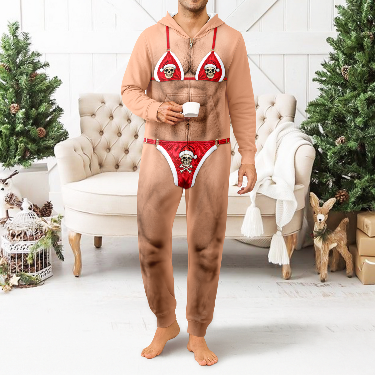 Funny Christmas Santa Bikini Onesie Pajamas Hairy Body Funny Gag Gift CH07 180580
