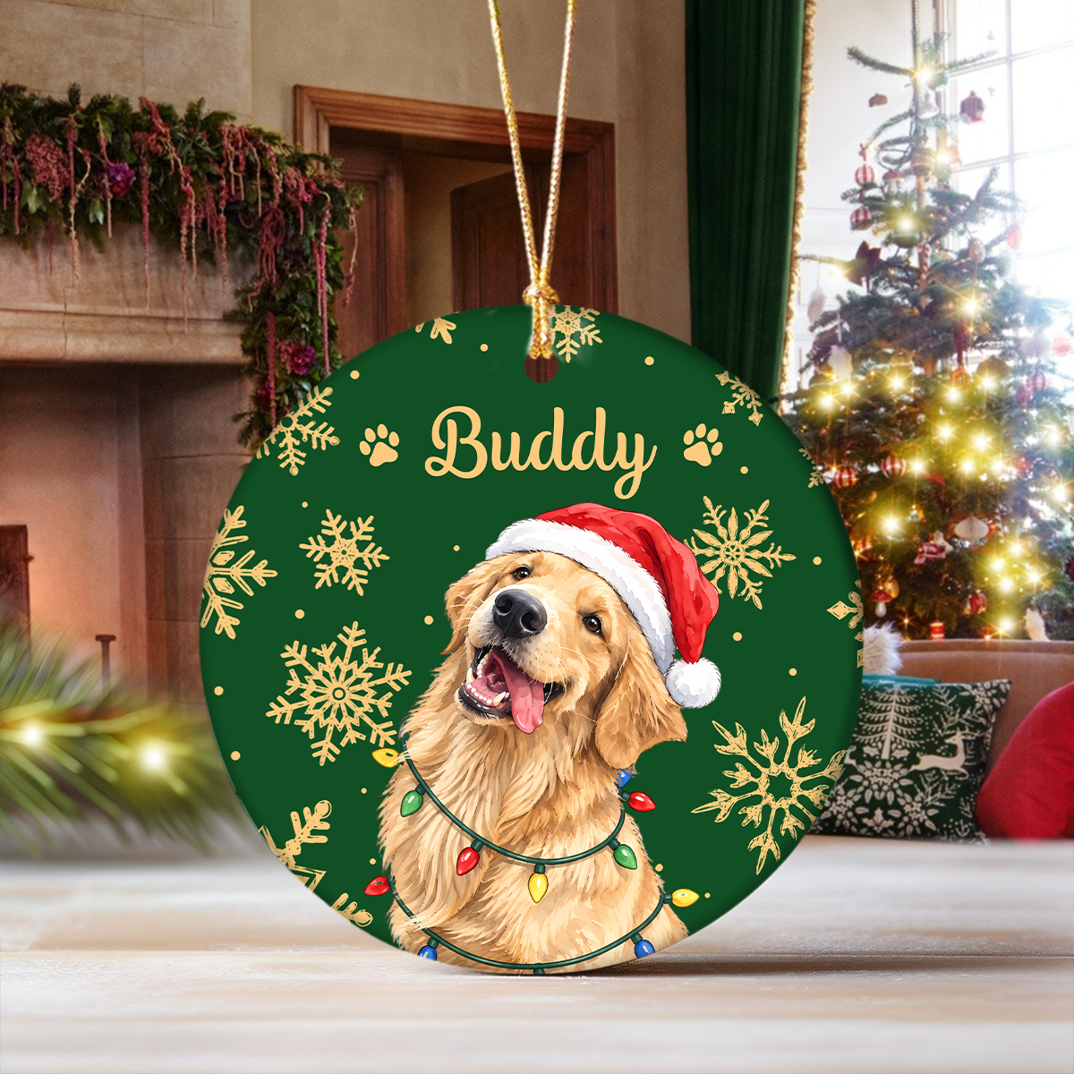 Custom Photo Dog Cat Christmas Ceramic Ornament, Personalized Pet Holiday Keepsake HA75 919276