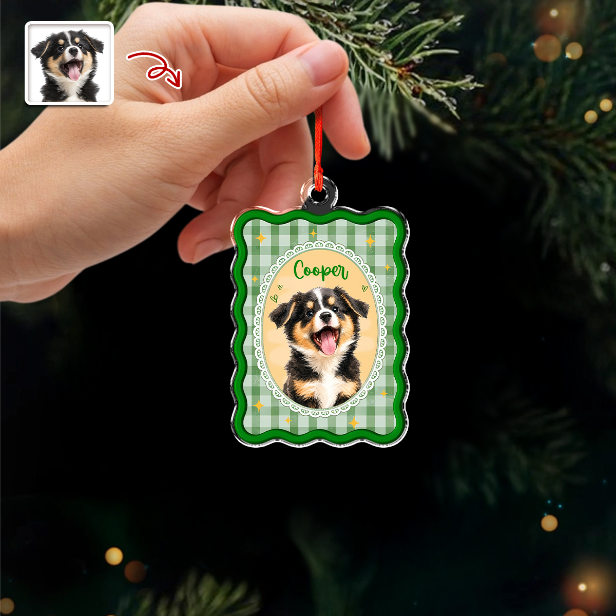 Custom Photo Cute Dog Cat Vintage Frame Acrylic Ornament, Christmas Keepsake for Pet Lovers HA75 919414
