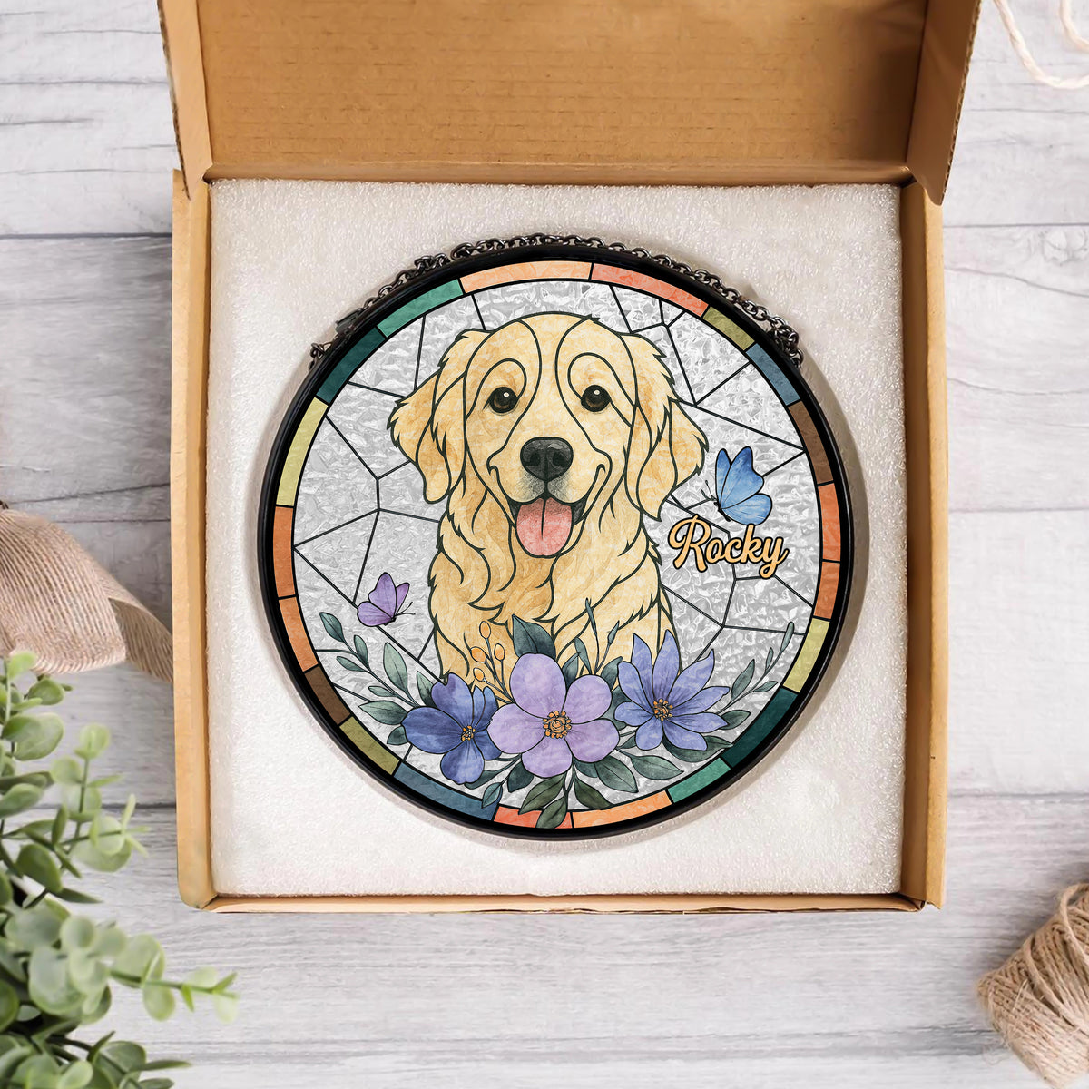 Custom Dog Photo With Sunflower Memorial Stained Glass Suncatcher, Pet Loss Gift HO82 894326