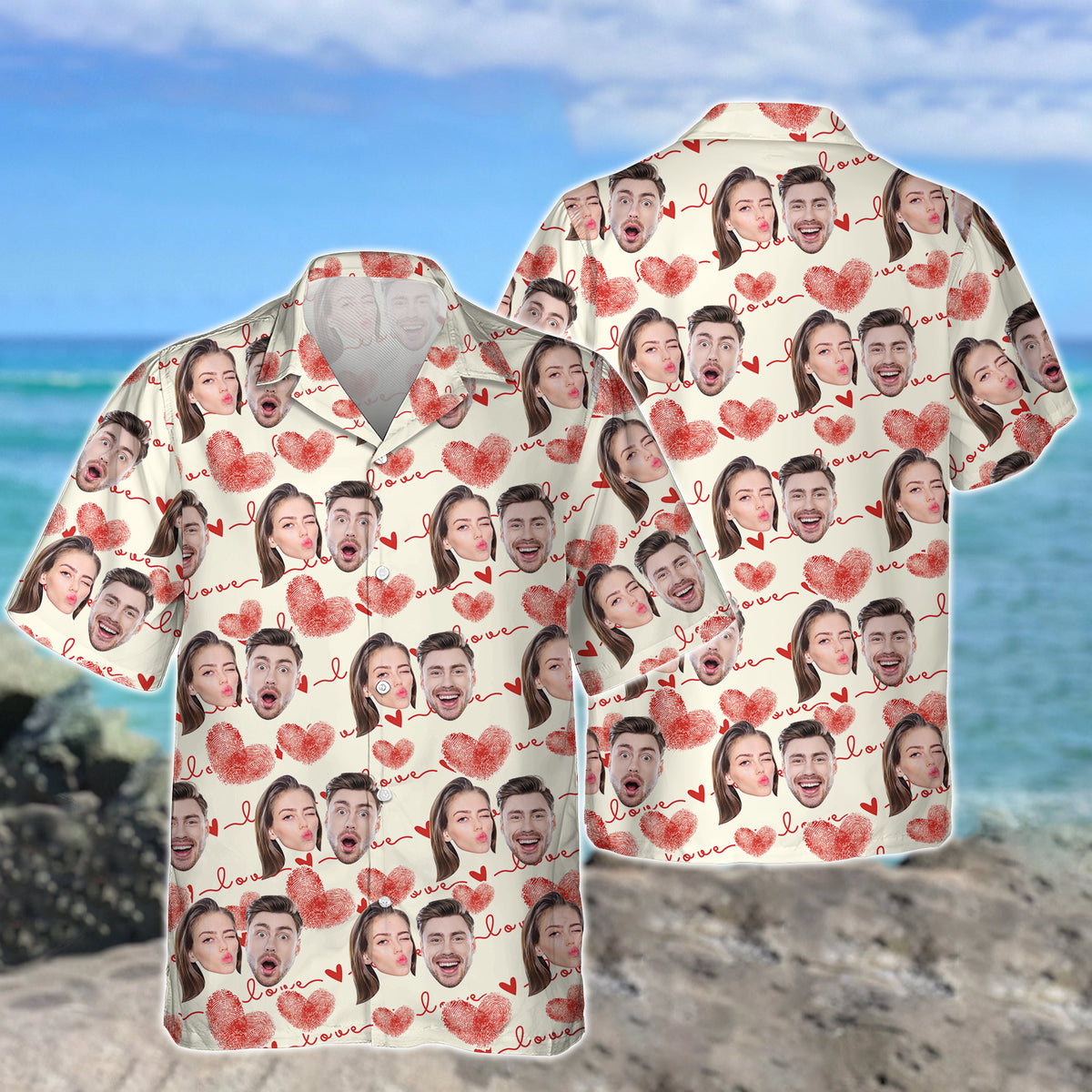 Custom Couple Photo With Heart Pattern Hawaii Shirt HA75 892608