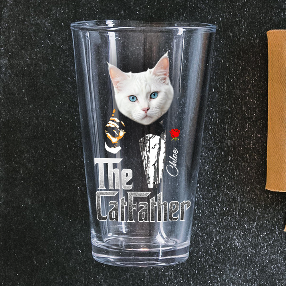 Custom Photo The Catfather Gentlemen Cat Print Beer Glass Personalized Gift For Dad HO82 893856