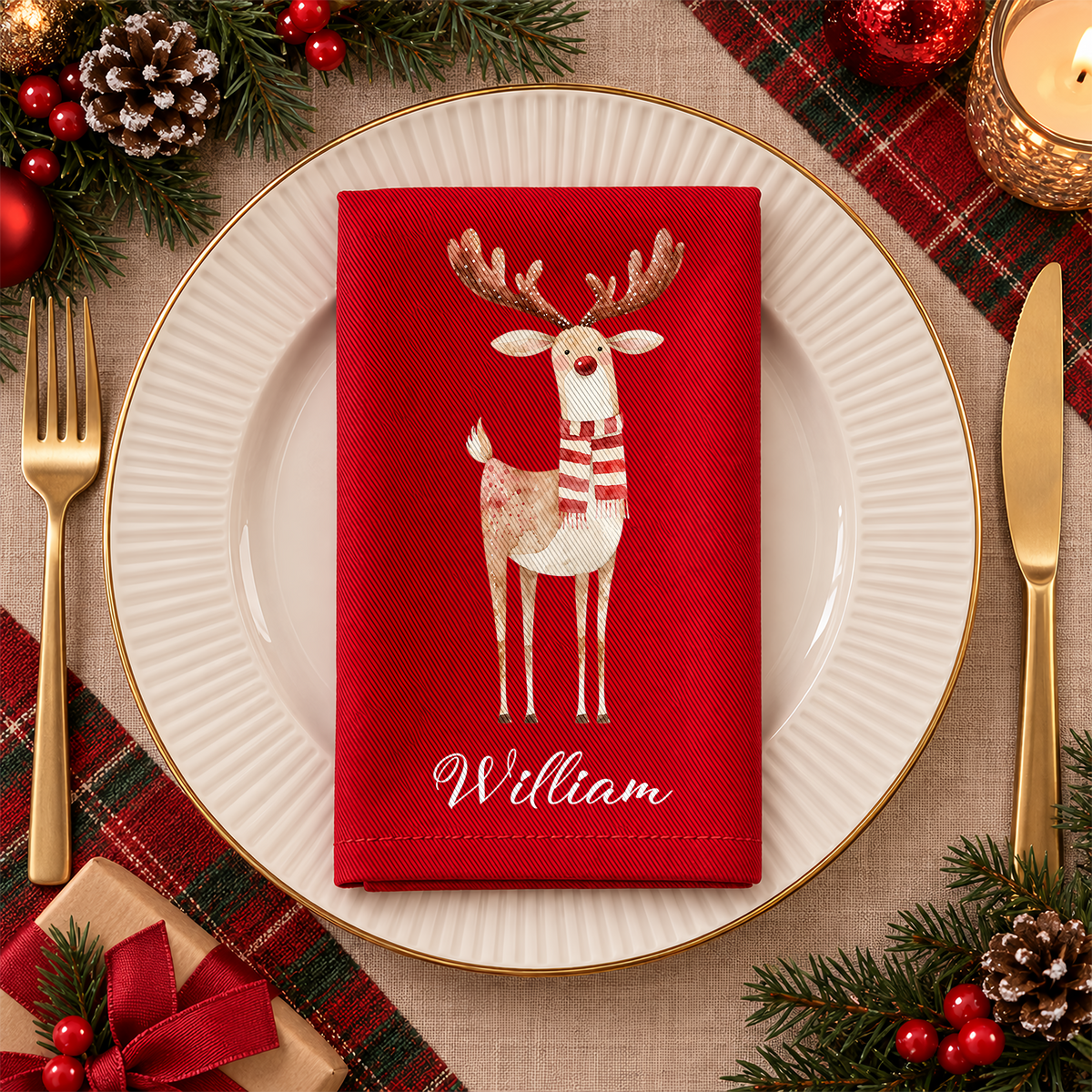 Personalized Reindeer Reusable Cotton Napkin Christmas Decor HA75 919386