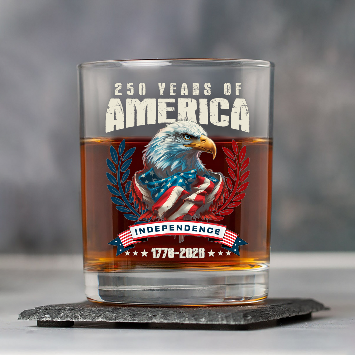 America 250 Years Eagle Independence Day Patriotic Whiskey Glass LM32 895261
