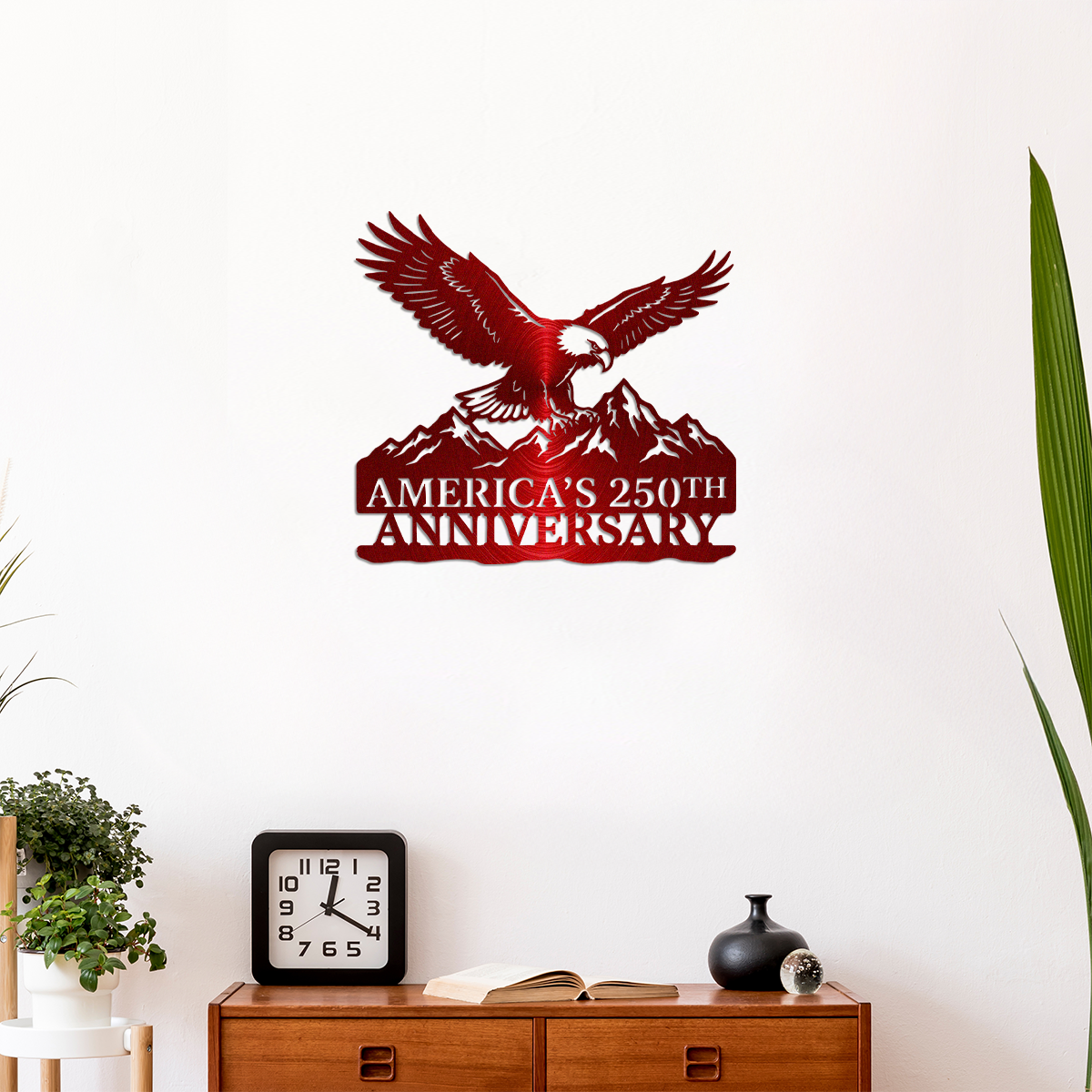 America’s 250th Anniversary Metal Sign, Patriotic Eagle and Mountain Silhouette, USA Semiquincentennial Wall Decor HO82 901148