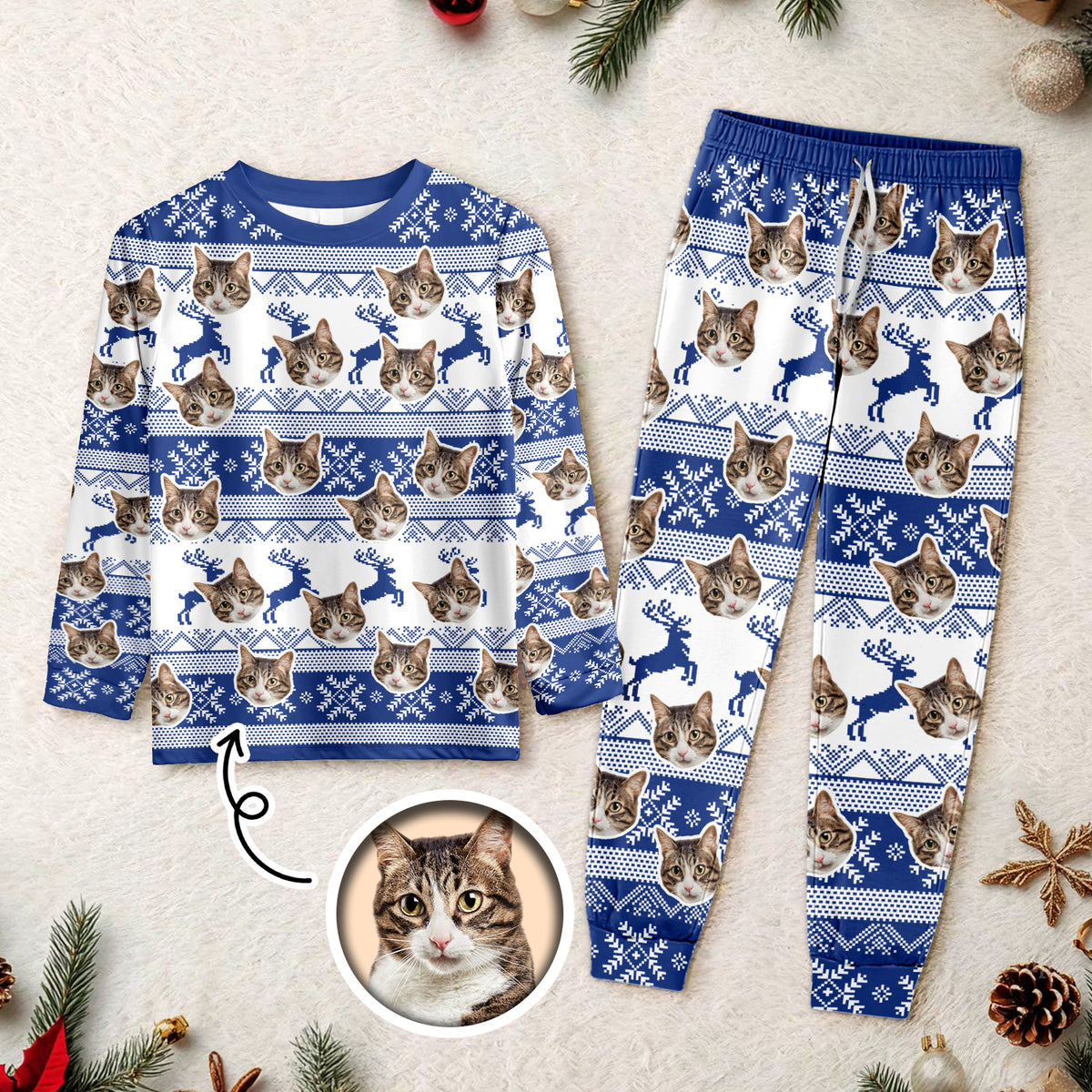 Custom Photo Christmas Cat Sleepwear Xmas Fun HO82 900150