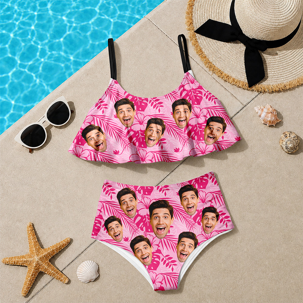 Custom Photo Tropical Ruffle Bikini Swimsuit Gift for Women LM32 899865