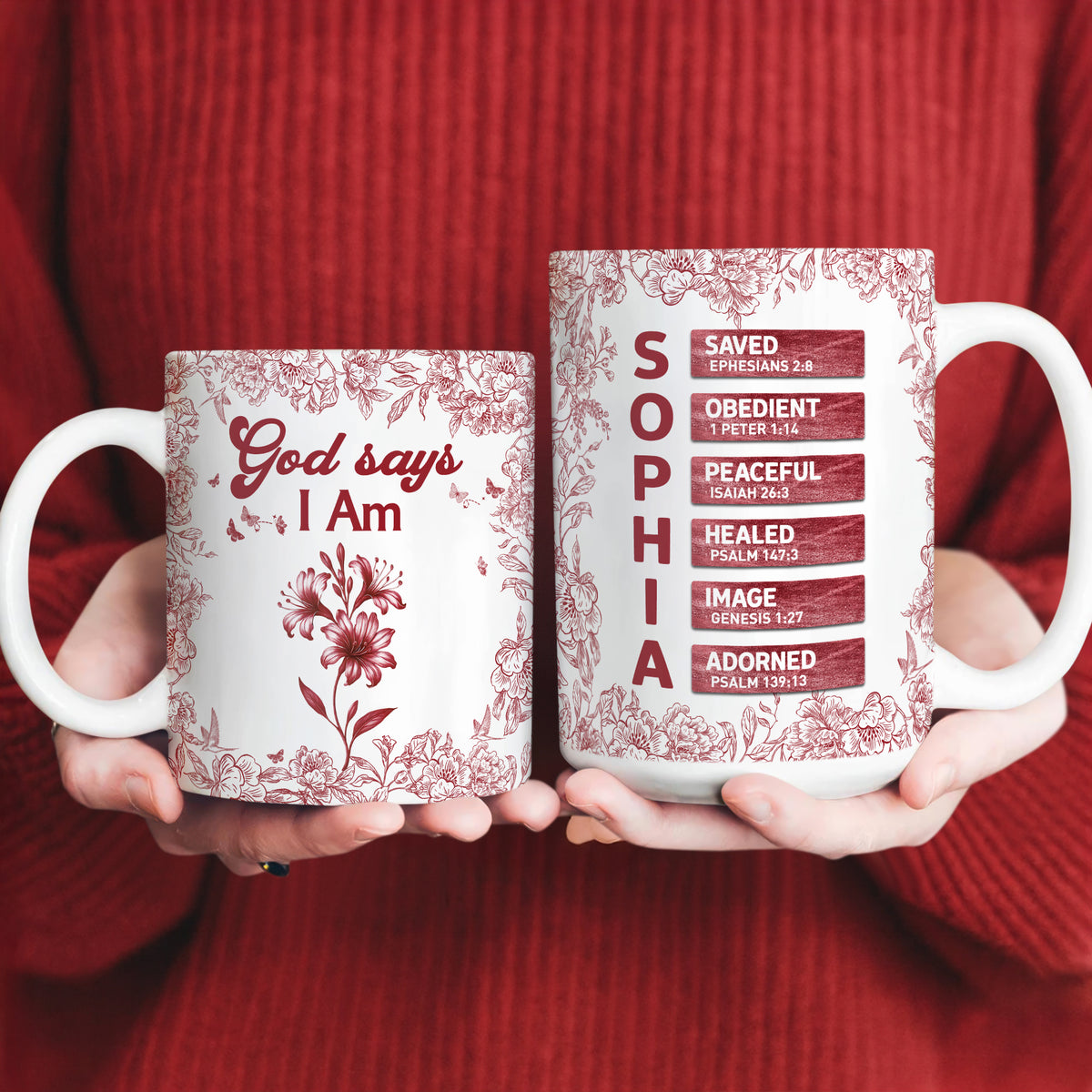 Custom Name Letter And Flower Toile De Jouy Style God Says I Am Print Full Mug LM32 895397