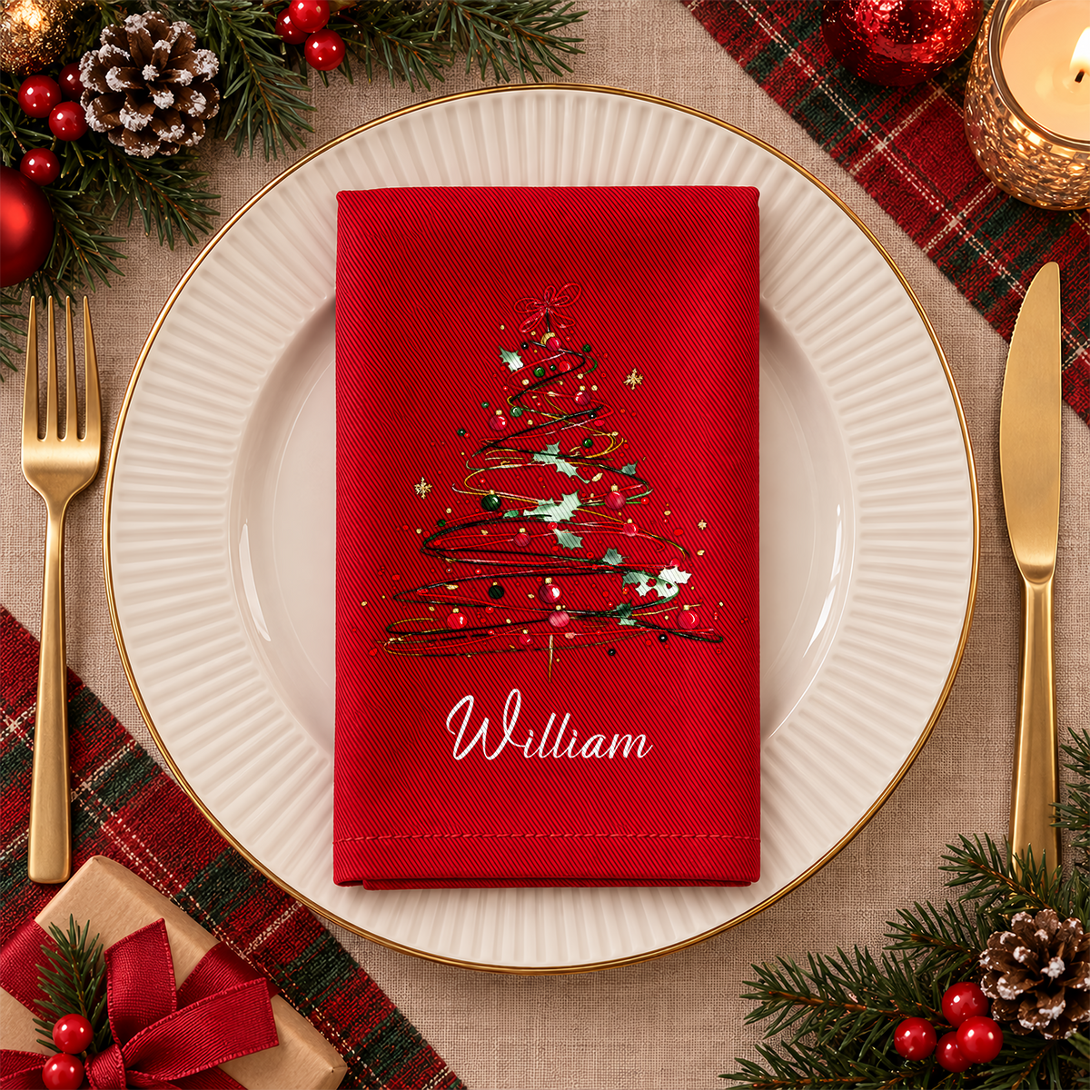 Custom Name Christmas Tree Reusable Cotton Napkin HA75 919384