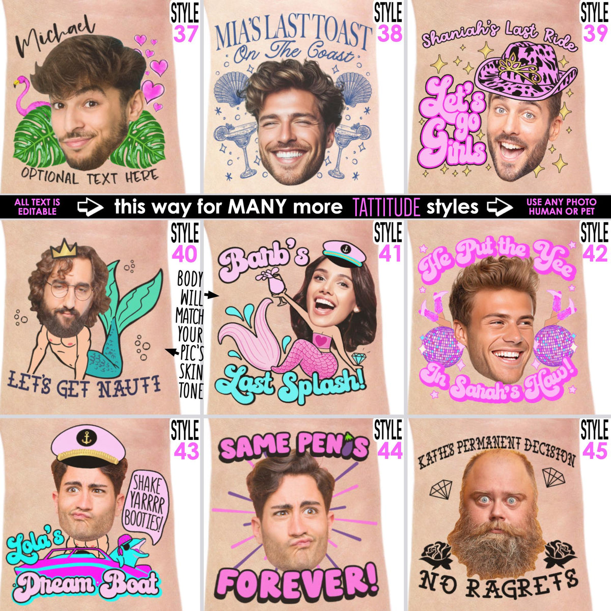 Custom Funny Photo Bachelorette, Birthday Party Tattoos Favors LM32 897663