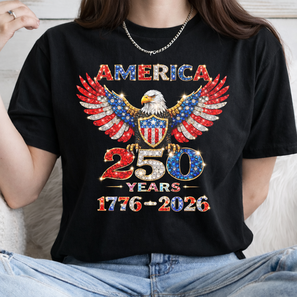 America 250 Years 1776–2026 Patriotic Eagle T-Shirt, USA Flag Independence Day Dark Shirt CH07 911092