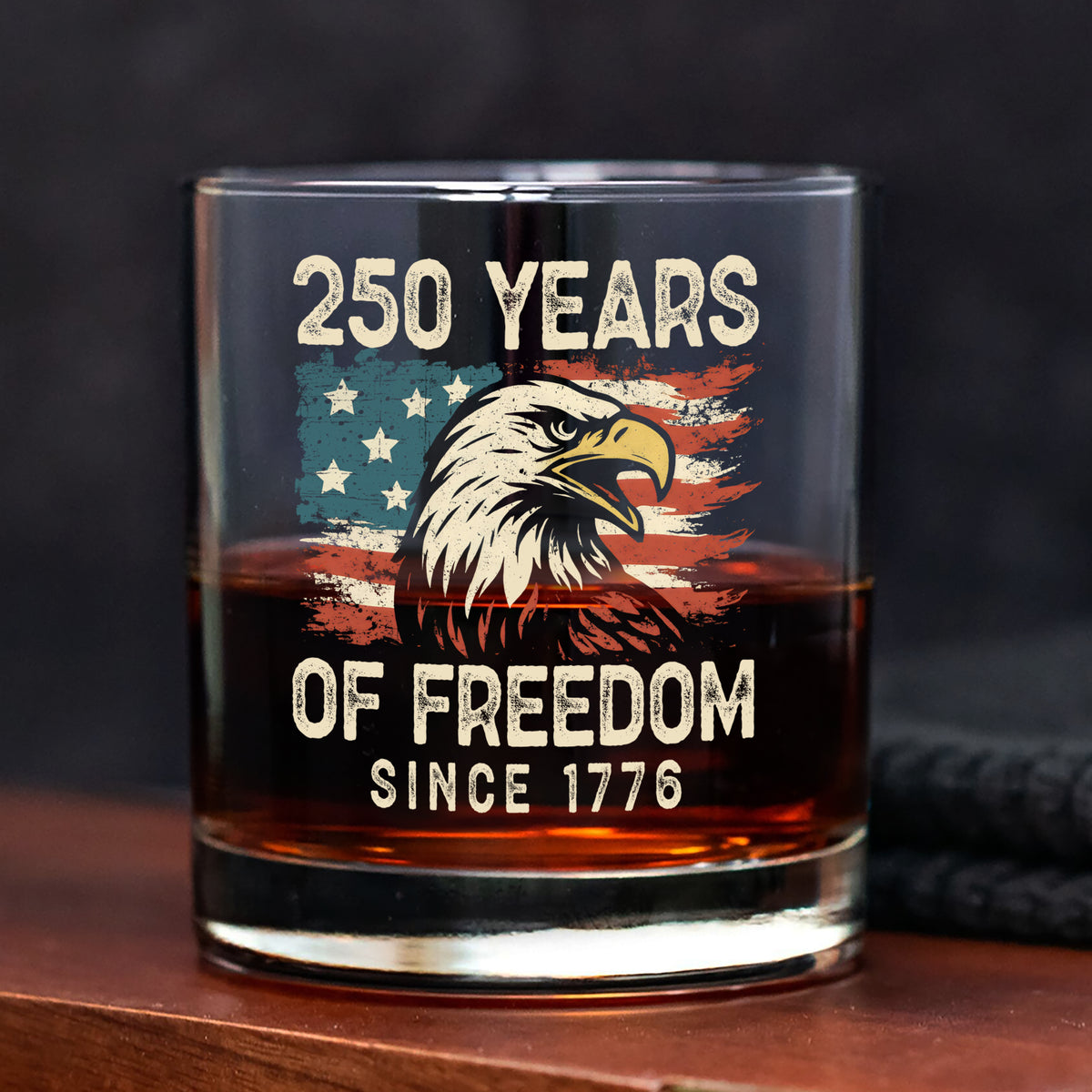 250 Years Of Freedom Since 1776 USA Bald Eagle America Flag Whiskey Glass HA75 897376