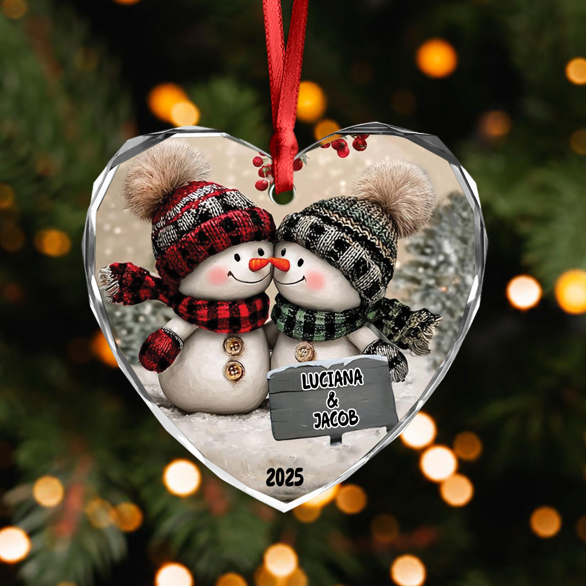 Personalized Couple Snowman Heart Glass Ornament Gift For Couple LM32 897391