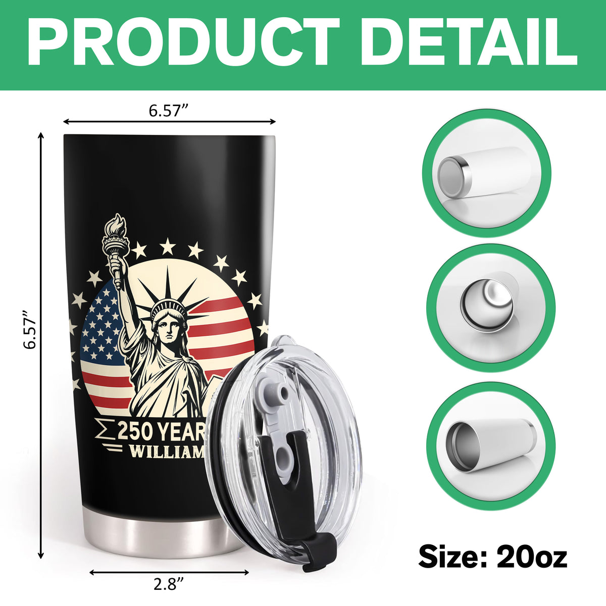Custom Name Statue of Liberty 250 Years America Anniversary 1776-2026 Fat Tumbler LM32 669357