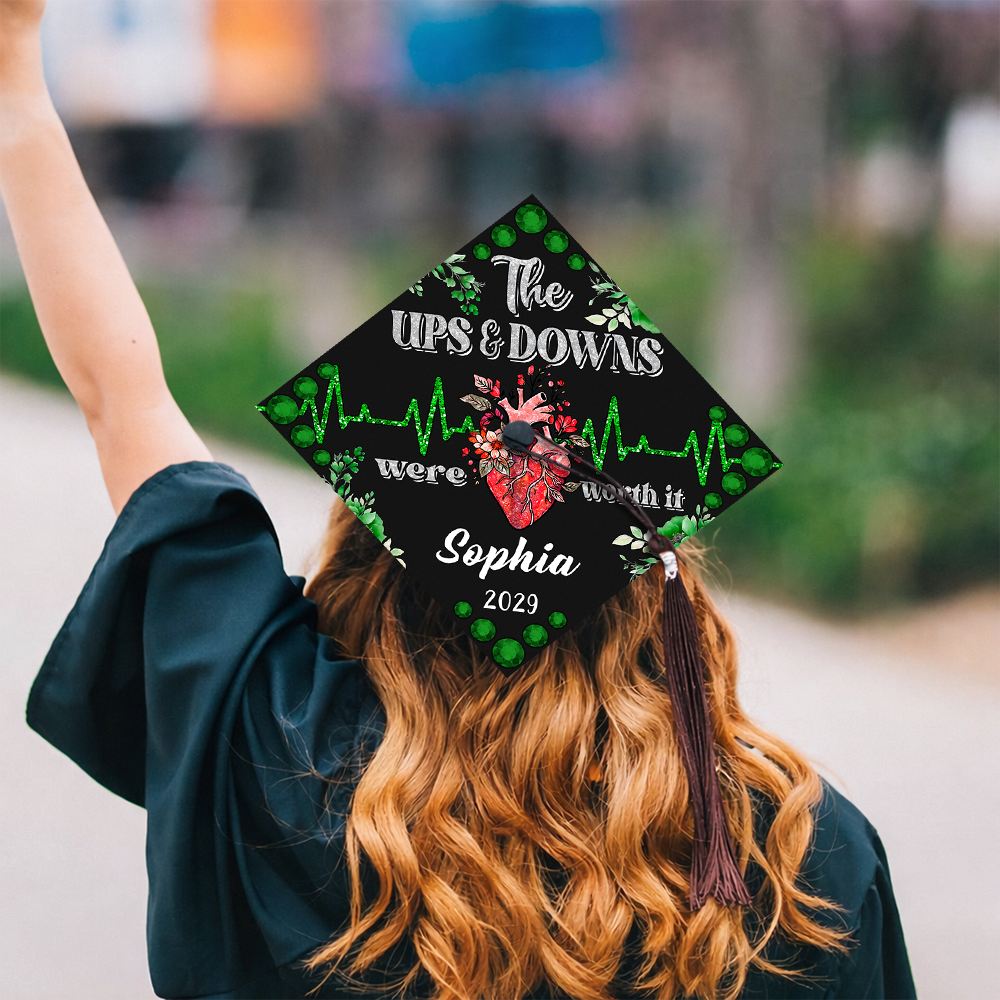 Personalized The Up & Down Were Worth It Nurse Graduation Cap Topper LM32 899275