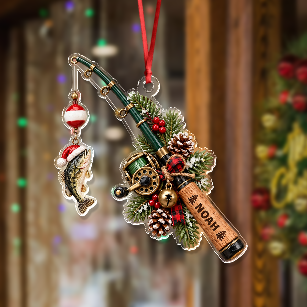 Personalized Fishing Rod Christmas Acrylic Ornament, Fisher Xmas Keepsake Gift HA75 919540
