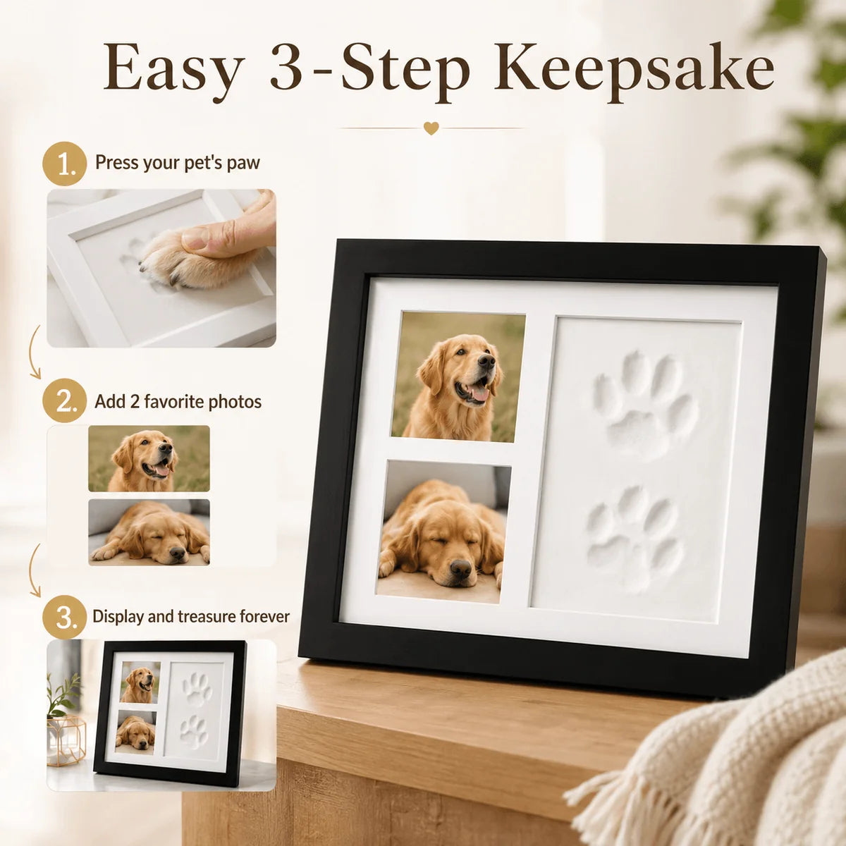 Personalized DIY Pet Paw Print Photo Frame, Clay Keepsake Kit, Cat Dog Memorial Gift HO82 903740