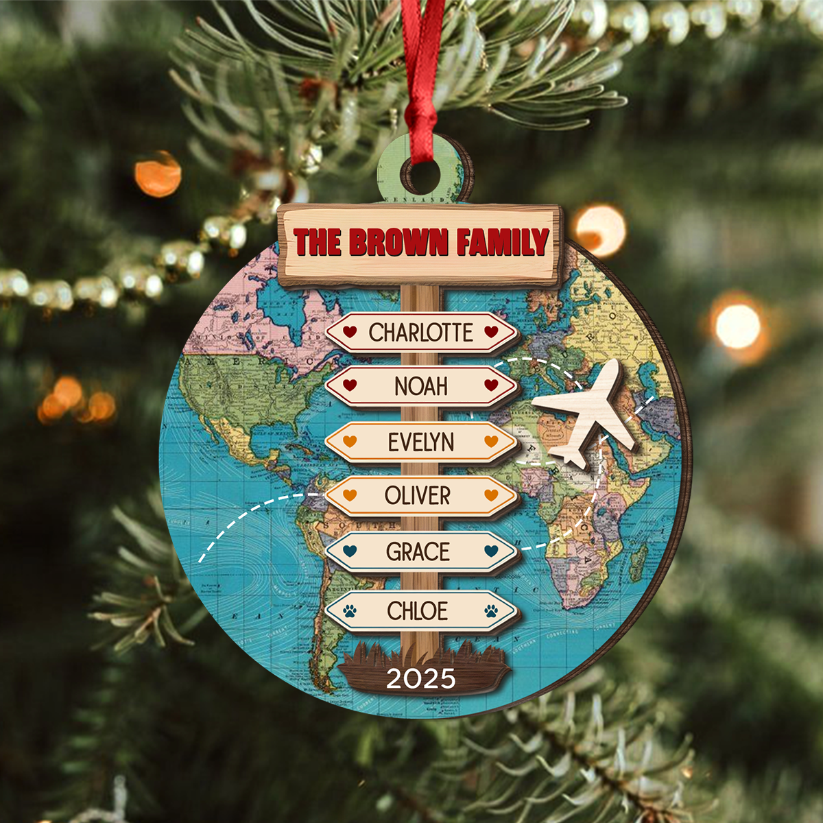 Custom Family Name Travel Adventure 2 Layer Wooden Ornament LM32 895447