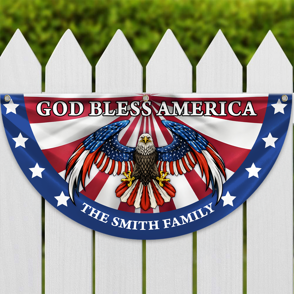 Custom Family Name God Bless America Patriotic Eagle Non-Pleated Fan Flag HA75 920132