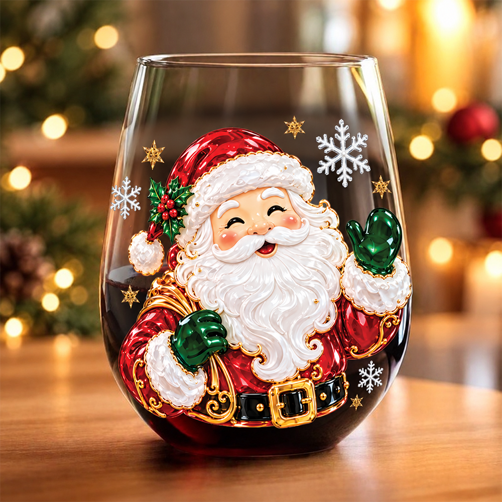 Personalized Santa Snowman Christmas Stemless Wine Glass Gift For Family CH07 180972