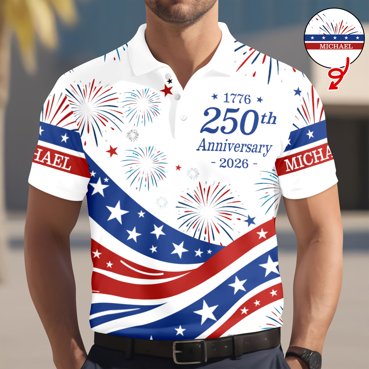 Custom Name USA 250th Anniversary 1776-2026 Polo Shirt - 4th of July Patriotic Gift HO82 901706