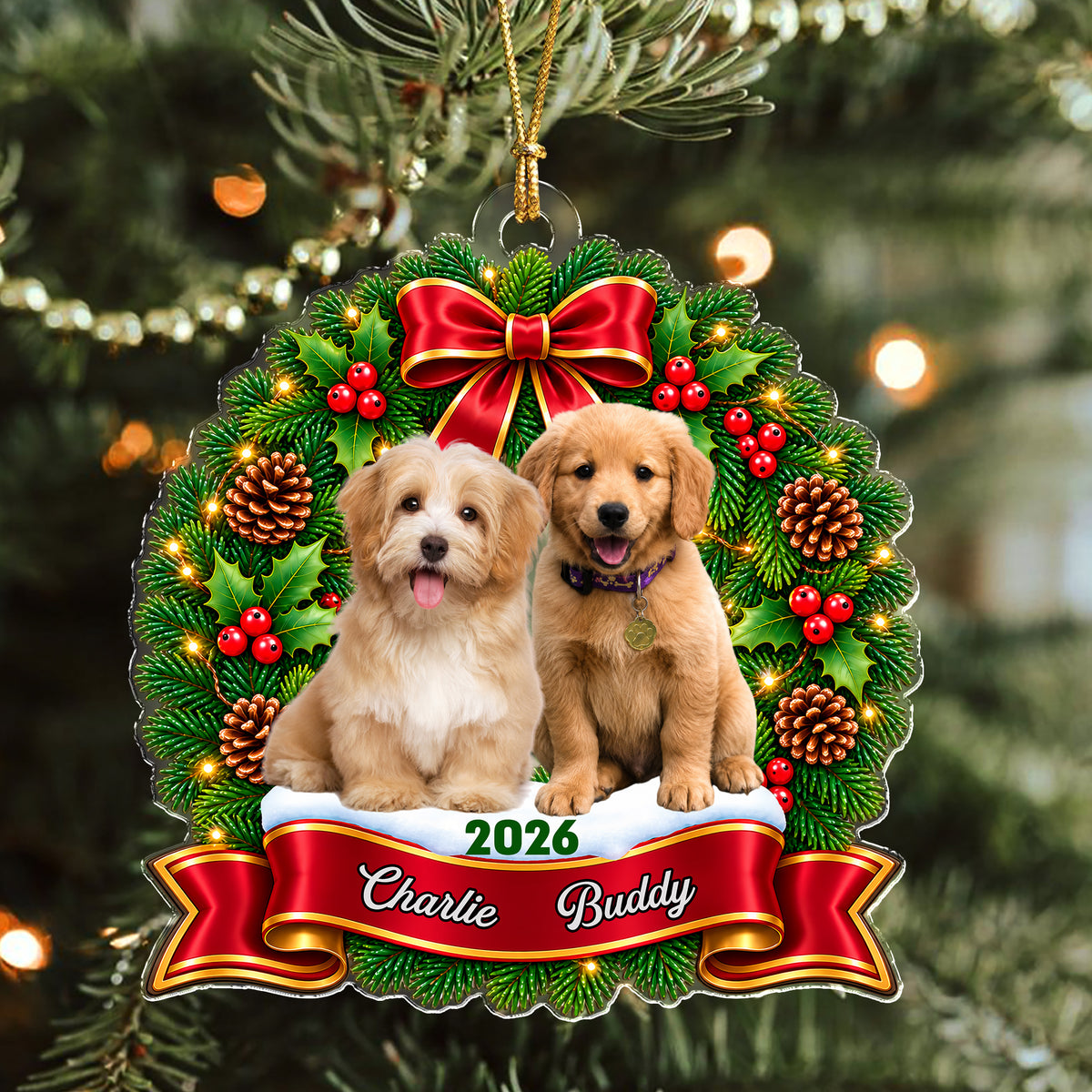 Personalized Dog Cat Photo Christmas Wreath Acrylic Ornament LM32 670365