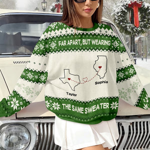 Personalized Long Distance State Map Ugly Sweater For Couple, Family & Friends LM32 895811