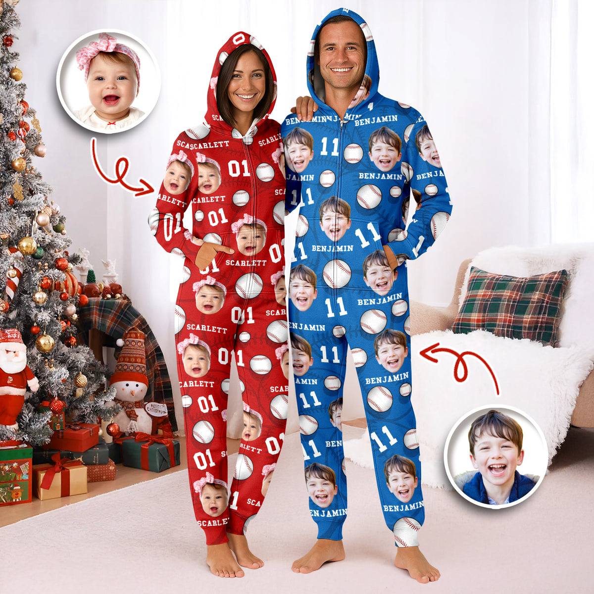 Custom Face Photo And Name Baseball Pattern Onesie Pajamas HO82 894966