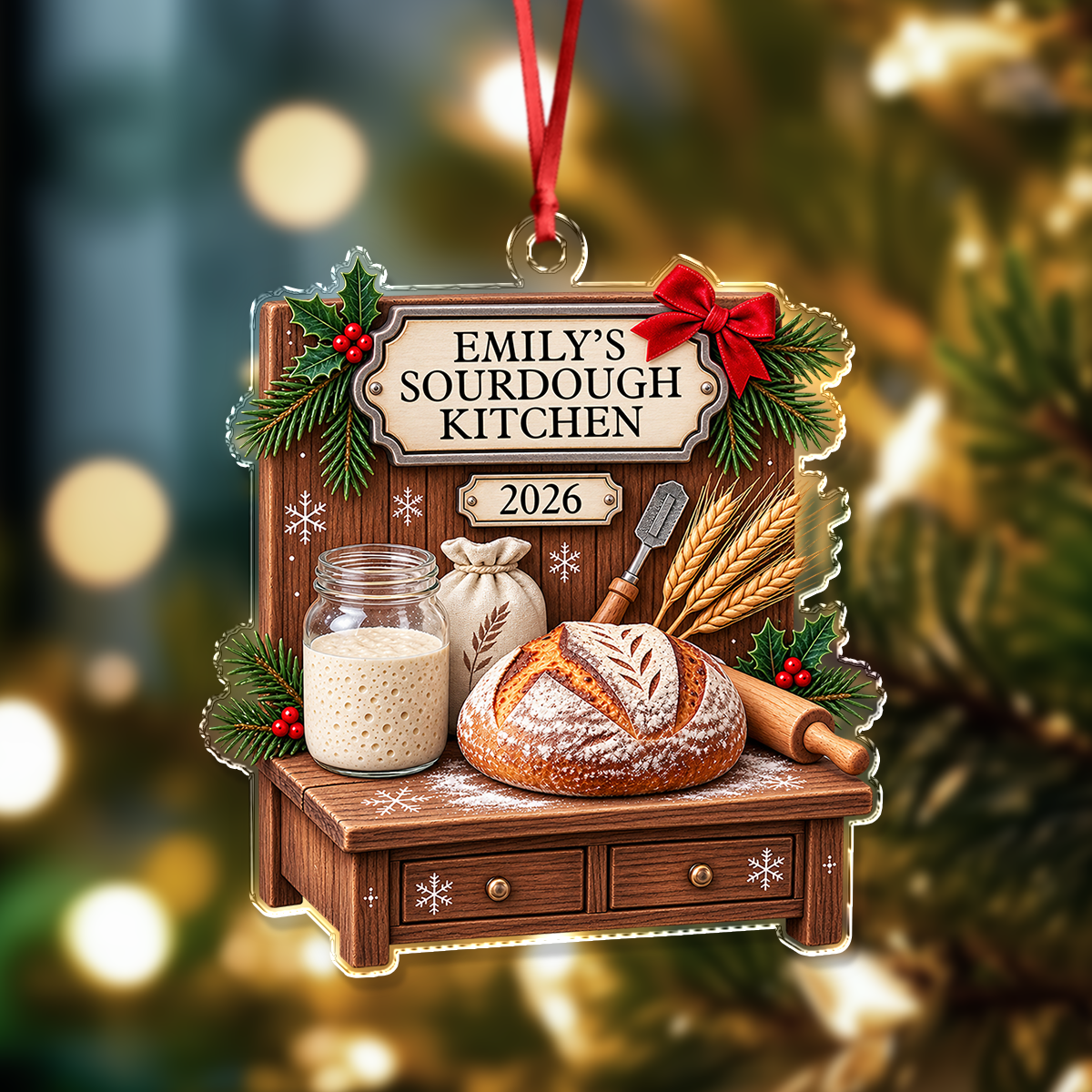 Custom Name Bread Baker Xmas Decor 2026 Acrylic Ornament Gift for Sourdough Lover TH10 171137