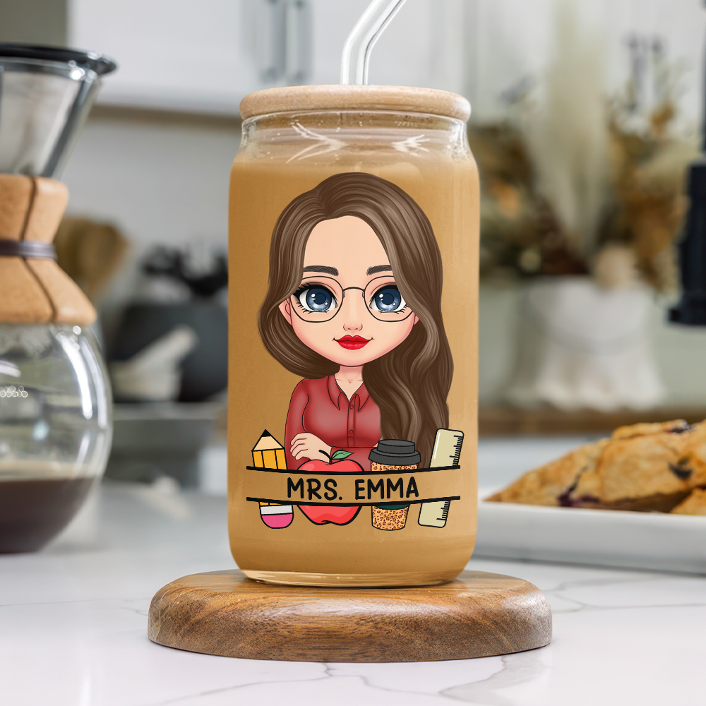 Personalized Teach Love Inspire Glass Can With Lid Gift For Teacher HA75 892630