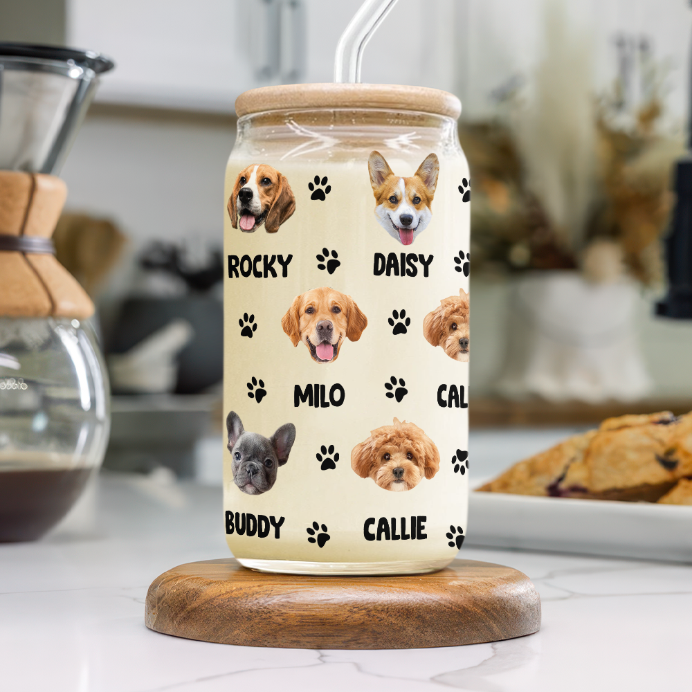 Custom Dog Cat Photo With Bone Icon For Pet Lover Glass Can With Lid TH10 892623