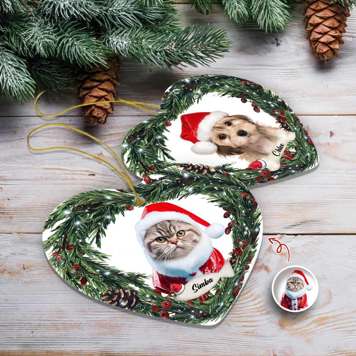 Custom Photo Cat Personalized Heart Shaped Ceramic Ornament For Christmas HA75 897466