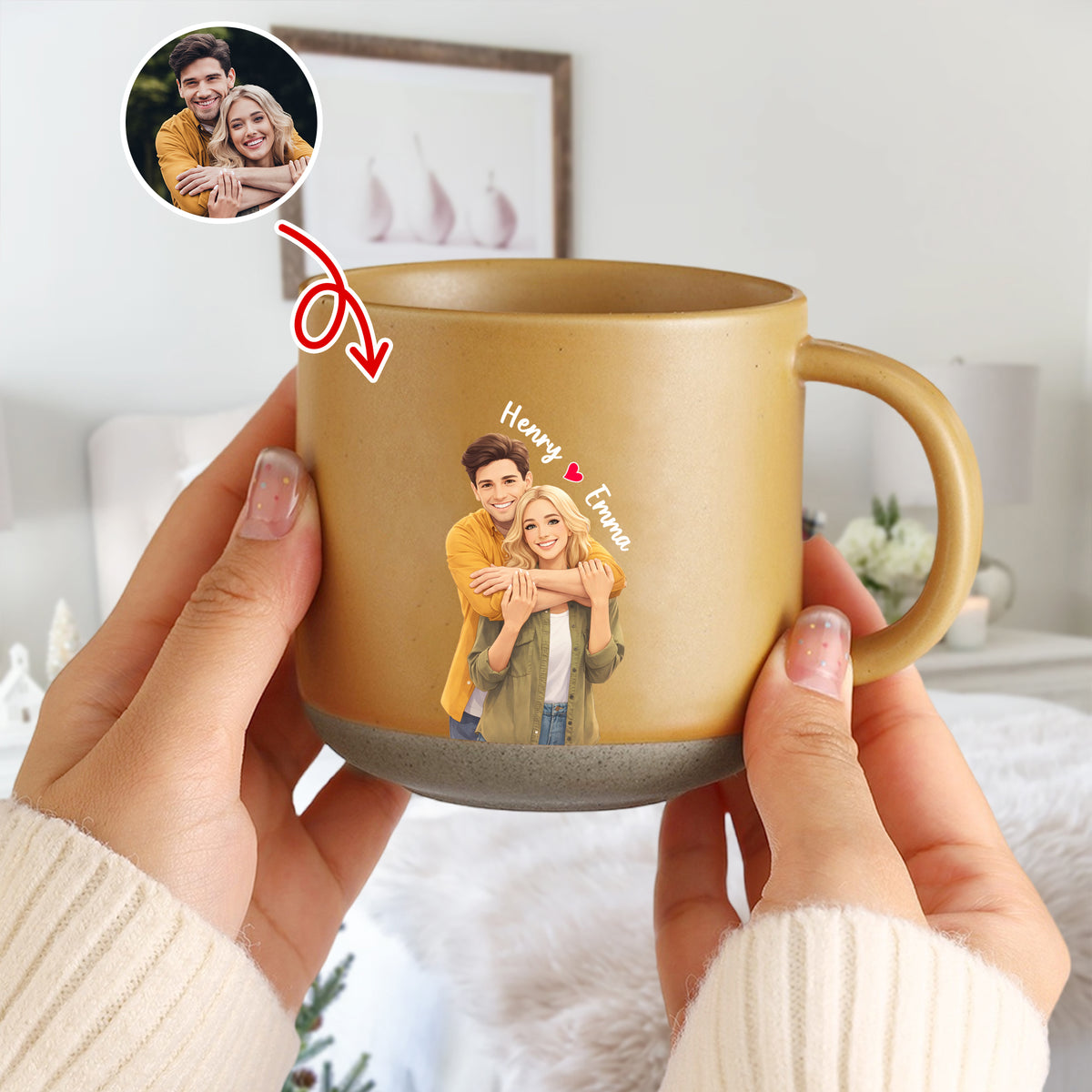 Custom Couple Watercolor Photo Pottery Mug Valentine Gift For Him Her CH07 910194
