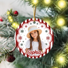 Custom Family Photo Striped Pattern Ceramic Christmas Ornament HA75 922130