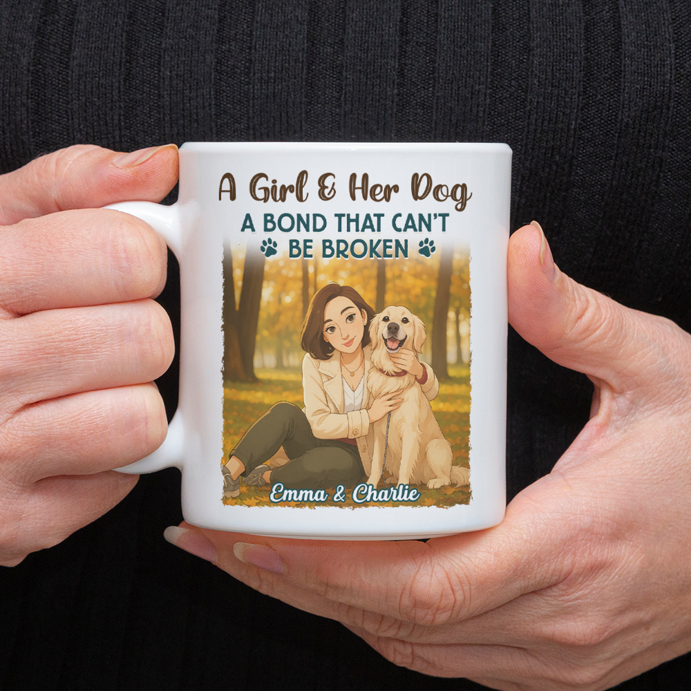 Custom Cartoon Photo Girl With Her Dog Best Friends Forever White Mug LM32 893767